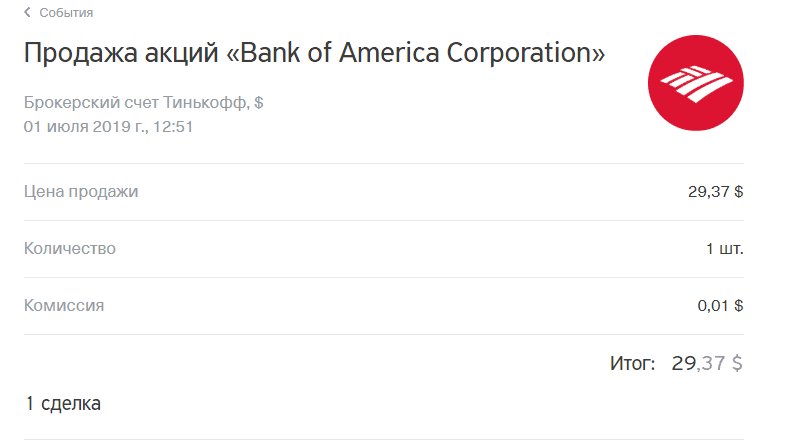 Продал Bank of America